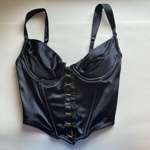 VTG Victorias Secret Bustier Top 34B Black Clasp Goth Witchy Tank Satin Pad 90s
